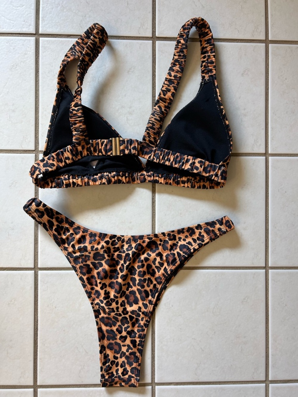 SHEIN Leopard Print Triangle Bikini Set - Brown & Black - Picture 2 of 2